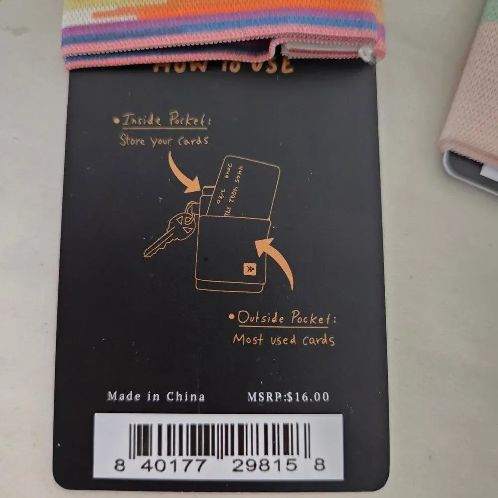 NEW Lot of 2 Thread Keychain Elastic Wallet Card Holders Mulitcolor Rainbow